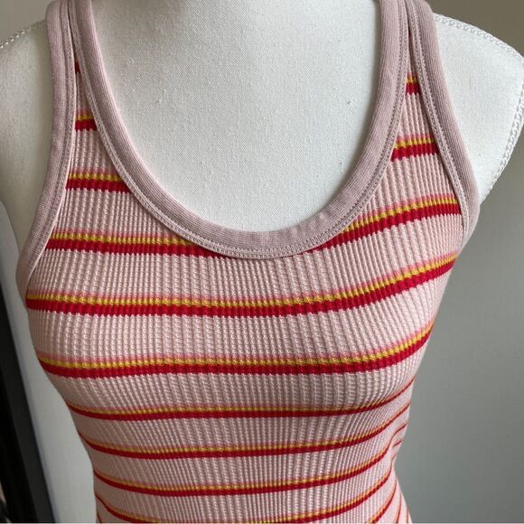Aerie Women's‎ No BS Striped Waffle Knit Tank Top in Tan Red Pink - Picture 5 of 9
